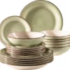 Mäser 931876 Tafelservice Lumaca Für 6 Personen, Steinzeug, Olivegrün (1 Set, 18-teilig)