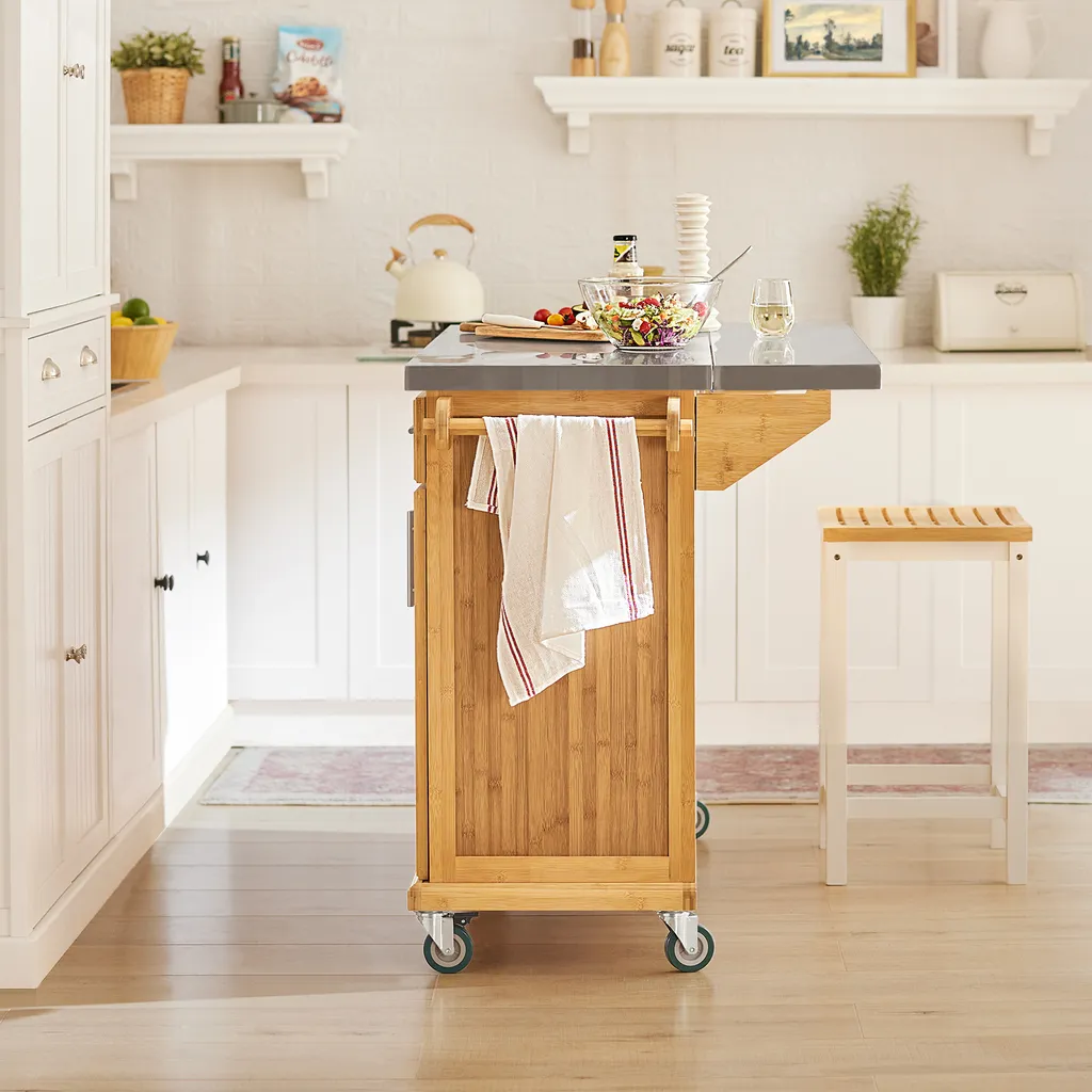 SoBuy FKW69-N Kücheninsel Küchenwagen Mit Erweiterbarer Edelstahlarbeitsplatte Küchenschrank Servierwagen Bambus BHT Ca.: 115x92x46-71cm 5 SoBuy FKW69-N Kücheninsel Küchenwagen Mit Erweiterbarer Edelstahlarbeitsplatte Küchenschrank Servierwagen Bambus BHT Ca.: 115x92x46-71cm – Bild 5