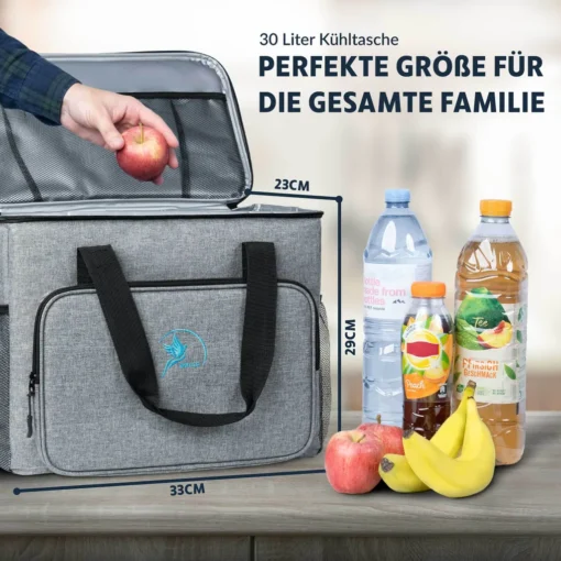 Obics - Kühltasche Gross Faltbar 30l Kuehlbox Isoliertasche Grau Für Essen In Tupperware Für Auto Mit Fächer Lunchtasche Camping Zubehör Für Picknick Essenstasche Isoliert Und Wasserdicht Für Arbeit – Bild 3