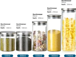 CMYBABEE Vorratsdose Glas 1400ML, Höhe 21 Cm, Vorratsglas Mit Deckel, Kaffeebohnen Behälter, Müslidose, Frischhaltedose Mit Große Einfüllöffnung (M, 1 Stück) -Qualitätsladen Für Geschirr 8c2aba048c153f8b23bd0dd252f7ceb7