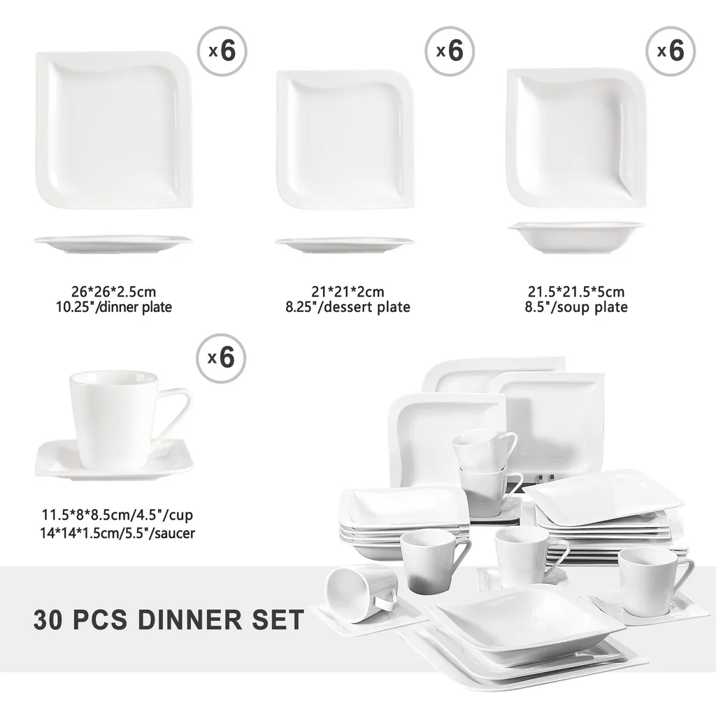 MALACASA, Serie Joesfa, 30 Tlg. Cremeweiß Porzellan Geschirrset Kombiservice Tafelservice Im Eleganten Design Mit Je 6 Tassen, 6 Untertassen, 6 Dessertteller, 6 Suppenteller Und 6 Speiseteller 2 MALACASA, Serie Joesfa, 30 Tlg. Cremeweiß Porzellan Geschirrset Kombiservice Tafelservice Im Eleganten Design Mit Je 6 Tassen, 6 Untertassen, 6 Dessertteller, 6 Suppenteller Und 6 Speiseteller – Bild 2