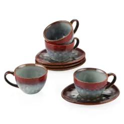 Vancasso Kaffeeservice »STARRY« 8-tlg Steinzeug Kaffeeset Mit Kaffeetasse, Untertasse