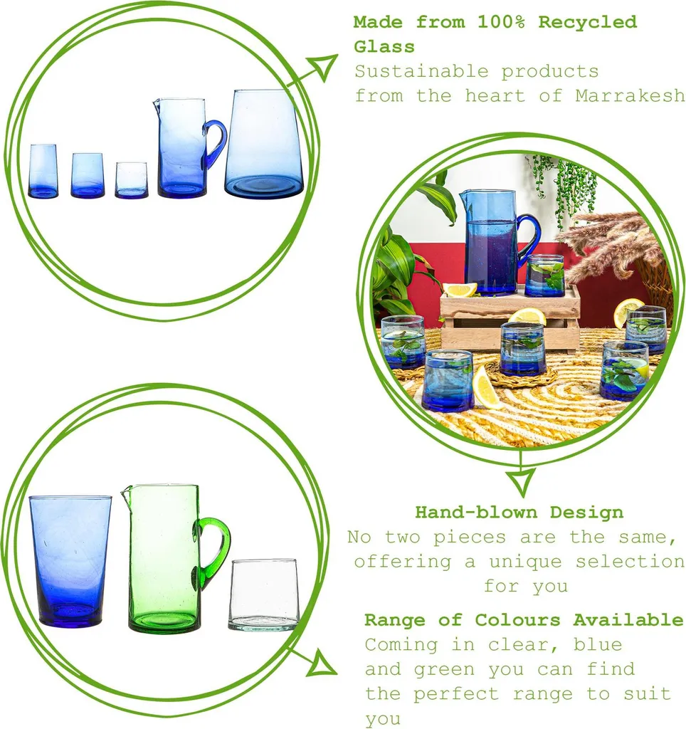 Nicola Spring 6 Stück Merzouga Recycled Longdrinkgläser Set - Trinkglas - 320ml - Blau 2 Nicola Spring 6 Stück Merzouga Recycled Longdrinkgläser Set - Trinkglas - 320ml - Blau – Bild 2