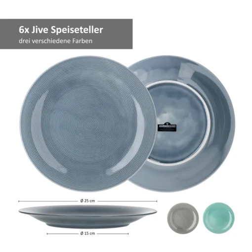 24tlg Geschirrset Jive 6Pers Kaffeebecher Suppenteller Kuchenteller Speiseteller Porzellan Bunt – Bild 8