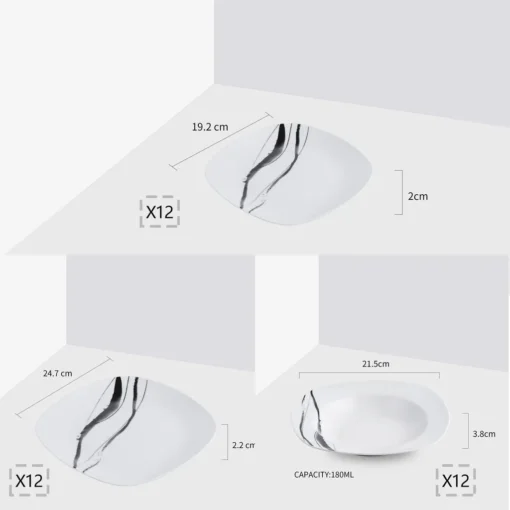 VEWEET, Tafelservice 'Teresa' Aus Porzellan, 36-teilig Geschirrset, Kombiservice Mit Dessertteller, Speiseteller Und Suppenteller – Bild 2