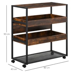 HOMCOM Küchenwagen Küchenrollwagen Servierwagen 3-stöckige Küchenregal Industrie-Design Mit Verstellbaren Füßen Rustikales Braun 80 X 40 X 90 Cm -Qualitätsladen Für Geschirr 940706dc3a1b8153e5888049d22f7ab5