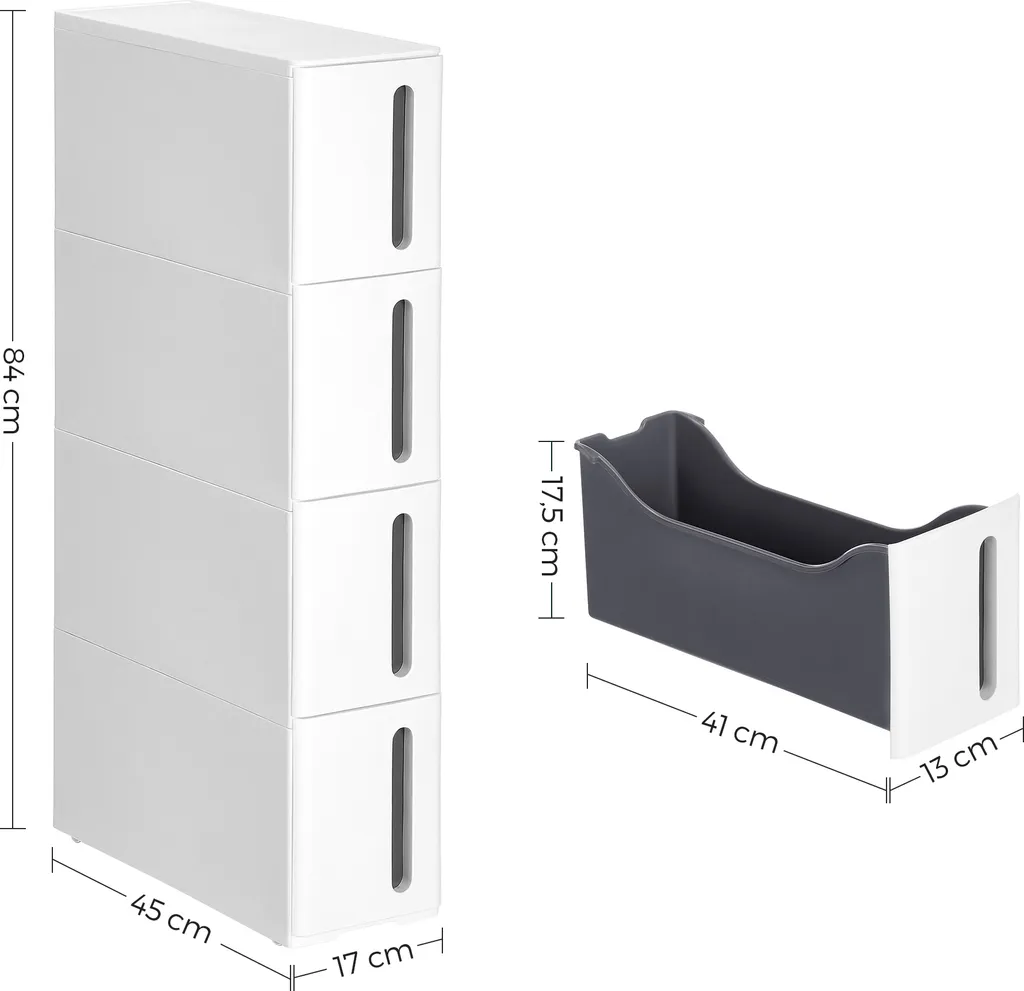 SONGMICS Küchenregal, Nischenregal Mit Rollen, Schmaler Rollwagen Mit 4 Schubladen, Mobil, Ausziehbar, Badregal, Küchenschrank Mit Rädern, PP-Kunststoff, Platzsparend, 45 X 17 X 84 Cm, Weiß-grau KFR008G01 2 SONGMICS Küchenregal, Nischenregal Mit Rollen, Schmaler Rollwagen Mit 4 Schubladen, Mobil, Ausziehbar, Badregal, Küchenschrank Mit Rädern, PP-Kunststoff, Platzsparend, 45 X 17 X 84 Cm, Weiß-grau KFR008G01 – Bild 2