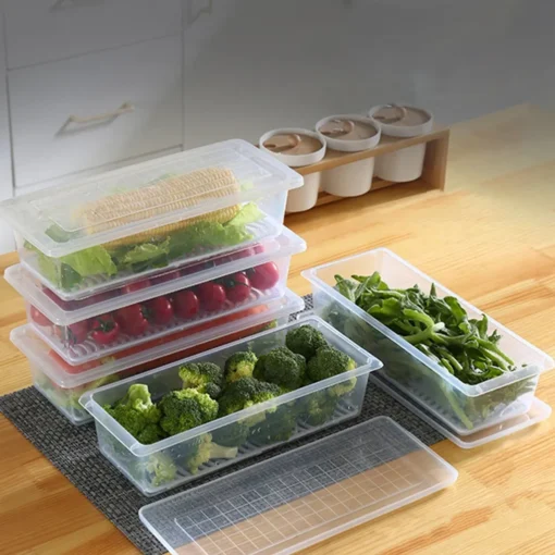 4 Stück Lebensmittel Frisch Aufbewahren Kühlschrank Aufbewahrungsbox Lebensmittelbehälter Frischhaltedosen,mit Abnehmbarer Ablaufplatte Und Deckel,Stapelbare Kunststoffbox – Bild 4