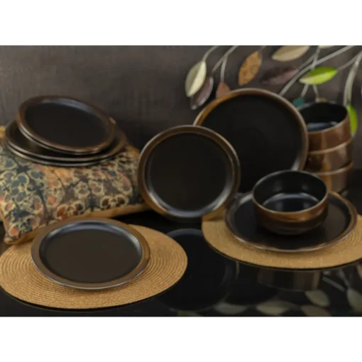CreaTable 23594 Kombiservice Modern Industrial Für 4 Personen, Steinzeug, Schwarz/gold (1 Set, 12-teilig) – Bild 4