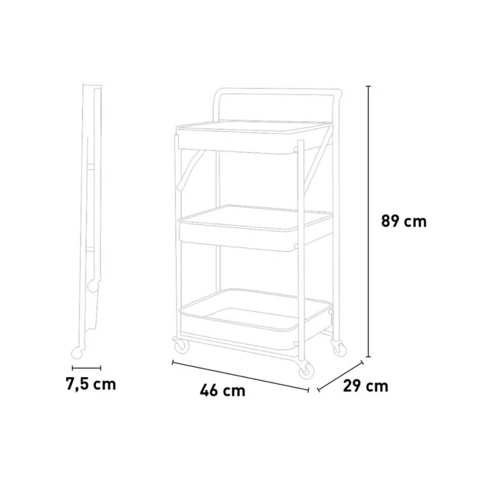 Klappbarer Küchenwagen 3 Etagen Griff Räder Pikas PlusFarbe: Schwarz, Höhe (cm): 89, Breite (cm): 46, Tiefe (cm): 29,5, Zusammensetzung: POWDER COATED IRON, Modelle: PIKAS PLUS, Länge (cm): 29 6 Klappbarer Küchenwagen 3 Etagen Griff Räder Pikas PlusFarbe: Schwarz, Höhe (cm): 89, Breite (cm): 46, Tiefe (cm): 29,5, Zusammensetzung: POWDER COATED IRON, Modelle: PIKAS PLUS, Länge (cm): 29 – Bild 6