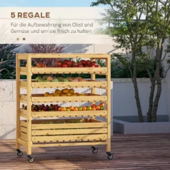 Outsunny Obsthalter Mit Rädern, Gemüseregal Mit 5 Regalen, Obstkorbständer, Aufbewahrungswagen, Für Gemüse, Obst, Bis 20 Kg Belastbar, Aus Tannenholz, Natur 10 Outsunny Obsthalter Mit Rädern, Gemüseregal Mit 5 Regalen, Obstkorbständer, Aufbewahrungswagen, Für Gemüse, Obst, Bis 20 Kg Belastbar, Aus Tannenholz, Natur -Qualitätsladen Für Geschirr 9675e6a6981c1908f0488df2c4cdc77c