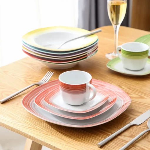 VEWEET Tafelservice 'SPARK' Aus Porzellan, 60-tlg Kombiservice, Kaffeetassen, Untertasse, Dessertteller, Speiseteller Und Suppenteller, Komplettservice Für 12 Personen – Bild 4