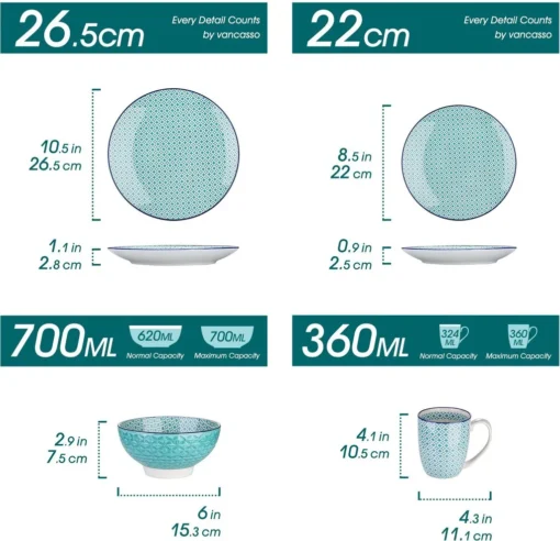 Vancasso Macaron Porzellan Kombiservice, 16 Teilig Geschirrset, Mit Je 4 Speiseteller, Dessertteller, Müslischalen Und Kaffeebecher Für 4 Personen – Bild 2