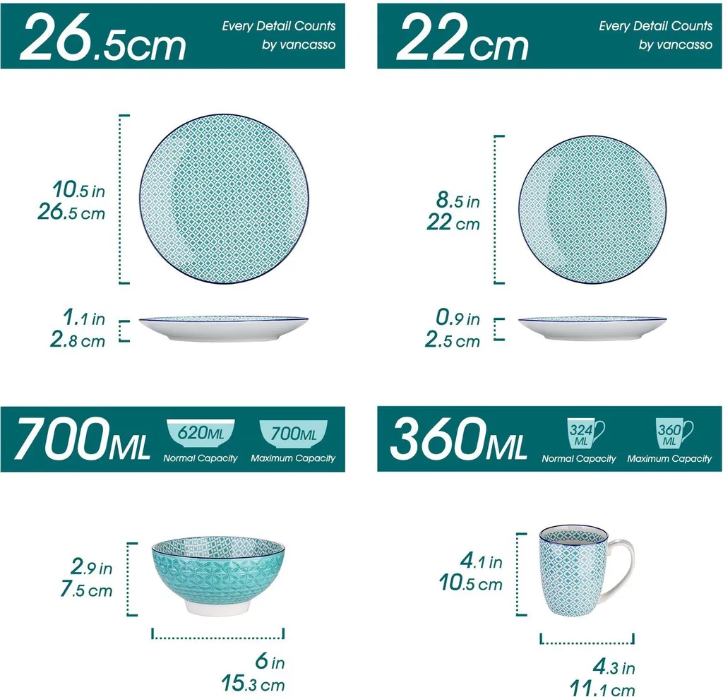 Vancasso Macaron Porzellan Kombiservice, 16 Teilig Geschirrset, Mit Je 4 Speiseteller, Dessertteller, Müslischalen Und Kaffeebecher Für 4 Personen 2 Vancasso Macaron Porzellan Kombiservice, 16 Teilig Geschirrset, Mit Je 4 Speiseteller, Dessertteller, Müslischalen Und Kaffeebecher Für 4 Personen – Bild 2