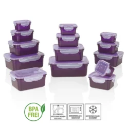 GOURMETmaxx Frischhaltedosen Klick-it 28-tlg. In Lila Frischhaltedosen Set Klick-It Gefrierdosen Lunchbox Brotdose 14 Stück Lila