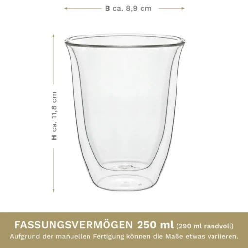 Creano Doppelwandige Gläser 250ml „DG-V“, 4er Set, Thermoglas Doppelwandig Aus Borosilikatglas, Kaffeegläser, Teegläser, Latte Gläser, Doppelwandgläser – Bild 6