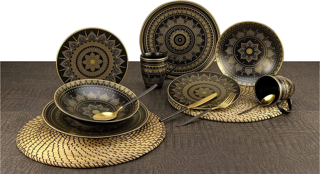 CreaTable 23588 Tafelservice Mandala Für 4 Personen, Steinzeug, Schwarz/gold (1 Set, 12-teilig) 4 CreaTable 23588 Tafelservice Mandala Für 4 Personen, Steinzeug, Schwarz/gold (1 Set, 12-teilig) – Bild 4