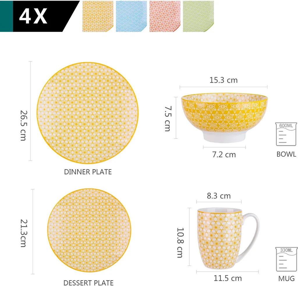Vancasso Natsuki 16-teilig Porzellan Kombiservice, Mit Je 4 Speiseteller Ø 27 Cm, Dessertteller Ø 21,5 Cm, Müslischalen Ø 15,2 Cm Und Kaffeebecher 380 Ml 2 Vancasso Natsuki 16-teilig Porzellan Kombiservice, Mit Je 4 Speiseteller Ø 27 Cm, Dessertteller Ø 21,5 Cm, Müslischalen Ø 15,2 Cm Und Kaffeebecher 380 Ml – Bild 2
