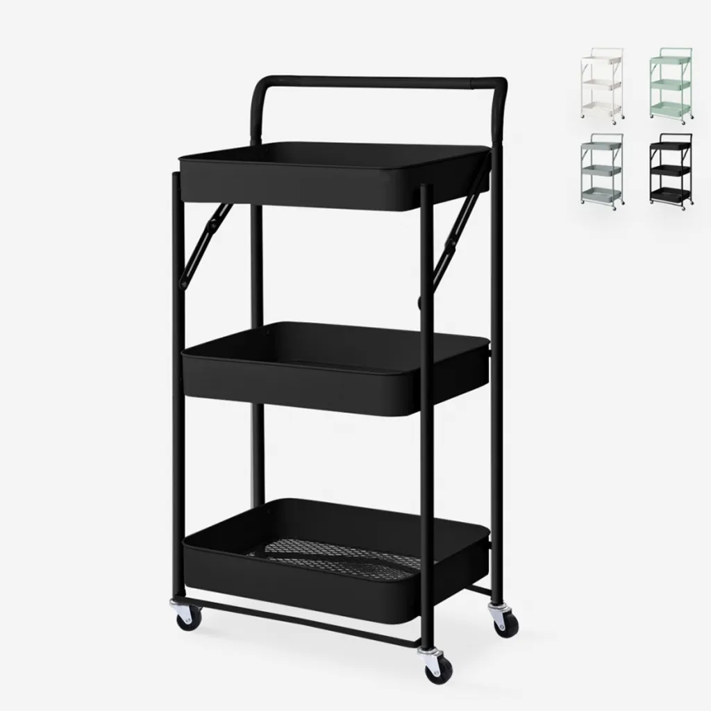 Klappbarer Küchenwagen 3 Etagen Griff Räder Pikas PlusFarbe: Schwarz, Höhe (cm): 89, Breite (cm): 46, Tiefe (cm): 29,5, Zusammensetzung: POWDER COATED IRON, Modelle: PIKAS PLUS, Länge (cm): 29 2 Klappbarer Küchenwagen 3 Etagen Griff Räder Pikas PlusFarbe: Schwarz, Höhe (cm): 89, Breite (cm): 46, Tiefe (cm): 29,5, Zusammensetzung: POWDER COATED IRON, Modelle: PIKAS PLUS, Länge (cm): 29 – Bild 2
