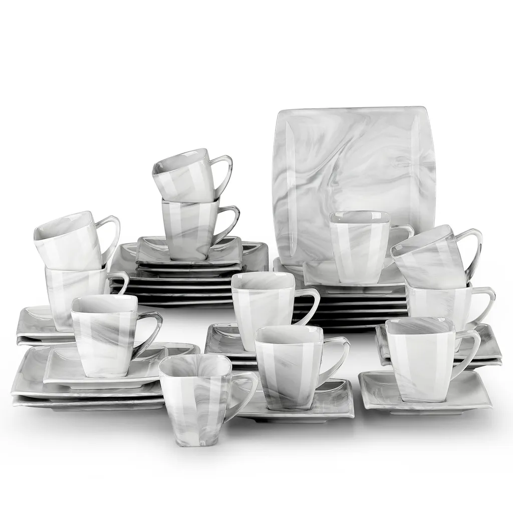 MALACASA, Serie Blance, 36 Tlg. Set Marmor Porzellan Kaffeeservice Geschirrset, Mit 12 Stück Kuchenteller, 12 Stück 180ml Tasse Und 12 Stück Untertasse Für 12 Personen 1 MALACASA, Serie Blance, 36 Tlg. Set Marmor Porzellan Kaffeeservice Geschirrset, Mit 12 Stück Kuchenteller, 12 Stück 180ml Tasse Und 12 Stück Untertasse Für 12 Personen