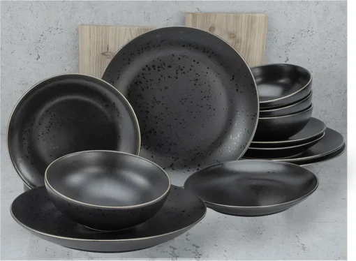 CreaTable 22707 Tafelservice Industrial Gold BLACK Für 4 Personen, Steinzeug, Schwarz (1 Set, 12-teilig) – Bild 2