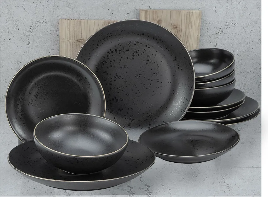 CreaTable 22707 Tafelservice Industrial Gold BLACK Für 4 Personen, Steinzeug, Schwarz (1 Set, 12-teilig) 2 CreaTable 22707 Tafelservice Industrial Gold BLACK Für 4 Personen, Steinzeug, Schwarz (1 Set, 12-teilig) – Bild 2