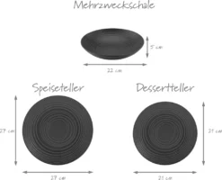 CreaTable 23205 Tafelservice Elements Collection Lava Stone Für 4 Personen, Steinzeug, Schwarz/grau (1 Set, 12-teilig) -Qualitätsladen Für Geschirr 9cd03d2386782eef0c507d070dae9c0c