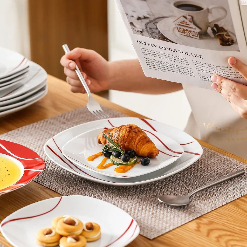 MALACASA, Serie Felisa, 36 Tlg. Set Porzellan Geschirrset Tafelservice Mit 12 Speiseteller, 12 Dessertteller, 12 Suppenteller Für 12 Personen 6 MALACASA, Serie Felisa, 36 Tlg. Set Porzellan Geschirrset Tafelservice Mit 12 Speiseteller, 12 Dessertteller, 12 Suppenteller Für 12 Personen – Bild 6