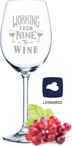 Leonardo Weinglas Mit Gravur - Working From Nine To Wine - Geschenk Für Hobby-Sommelier & Weinliebhaber - Weingläser - Geburtstagsgeschenk Für Frauen & Männer
