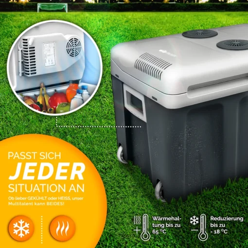 Tillvex Kühlbox Elektrisch 40L Grau Mit Rollen | Mini-Kühlschrank 230 V Und 12 V Für KFZ Auto Camping | Kühlt & Wärmt | ECO-Modus – Bild 2