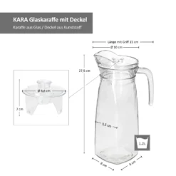 KARA Glas-Karaffe Mit Kunstoff-Deckel + Griff 1,2L Wasser-Krug Saftkanne Limo 11 KARA Glas-Karaffe Mit Kunstoff-Deckel + Griff 1,2L Wasser-Krug Saftkanne Limo -Qualitätsladen Für Geschirr a4eab75026a51eeb6a4ebd21f8429611