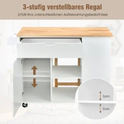 COSTWAY Küchenwagen Mit Ausziehbarer Arbeitsfläche, Servierwagen Auf Rollen, Kücheninselwagen Holz, Küchenschrank Mit Ablagen & Schublade & Gewürzregal, Küchentrolley Für Küche Esszimmer (Weiß) 10 COSTWAY Küchenwagen Mit Ausziehbarer Arbeitsfläche, Servierwagen Auf Rollen, Kücheninselwagen Holz, Küchenschrank Mit Ablagen & Schublade & Gewürzregal, Küchentrolley Für Küche Esszimmer (Weiß) -Qualitätsladen Für Geschirr a53719c6abc8a28996713aaa2e0cbd24