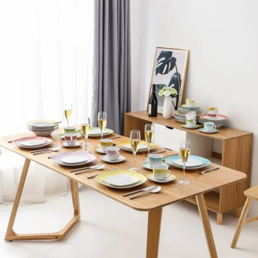 VEWEET Tafelservice 'SPARK' Aus Porzellan, 60-tlg Kombiservice, Kaffeetassen, Untertasse, Dessertteller, Speiseteller Und Suppenteller, Komplettservice Für 12 Personen – Bild 10