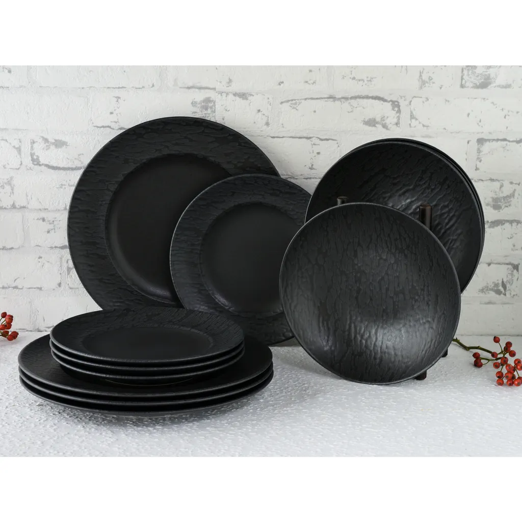 CreaTable 33320 Tafelservice Rondo Schiefer Für 6 Personen, Steinzeug, Schwarz (1 Set, 12-teilig) 3 CreaTable 33320 Tafelservice Rondo Schiefer Für 6 Personen, Steinzeug, Schwarz (1 Set, 12-teilig) – Bild 3