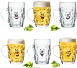 Biergläser 0,5L (max 700ml) Mit Henkel Und Lustigen Motiven Set 6 Teilig Bierkrug Karnevalsgläser