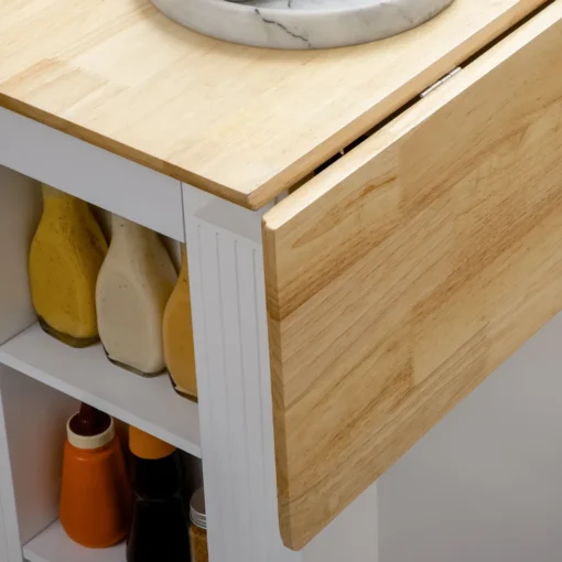 HOMCOM Kücheninsel, Sideboard Mit Erweiterbarer Arbeitsfläche, Küchenschrank Mit Schubladen, Gewürzregalen, Servierwagen Aus Holz Für Küche, Weiß, 108 X 78,4 X 84 Cm – Bild 9