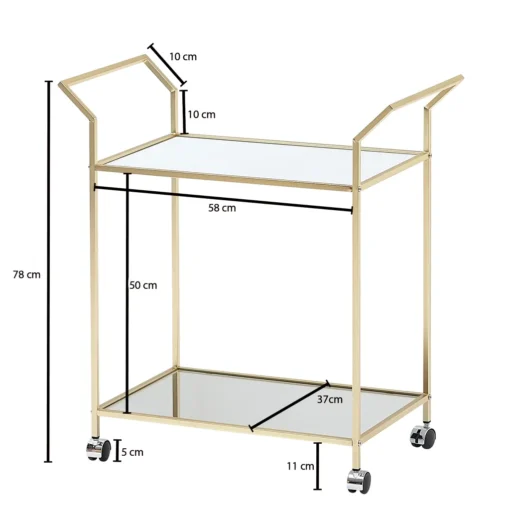 WOHNLING Design Servierwagen Gold 73x78x37 Cm Küchenwagen Glas / Metall | Mobiler Beistelltisch | Speisewagen Mit Glasplatte | Teewagen Mini Bar Auf 4 Rollen – Bild 3