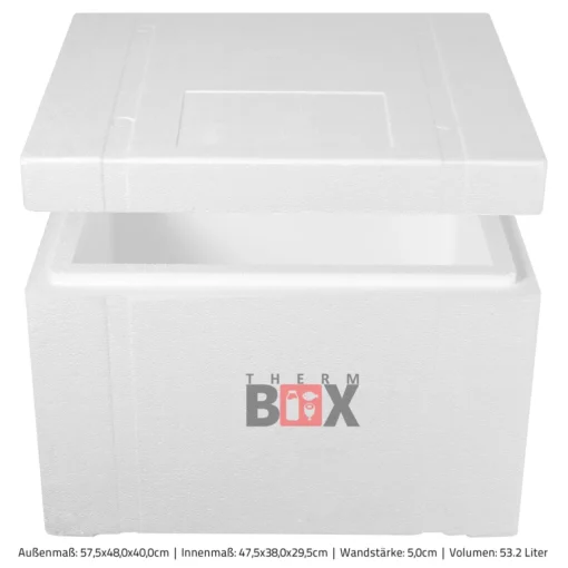 Styroporbox 53W | Wand: 5,0cm | Volumen: 53,2L | Innenmaß:47x38x29cm | Weiß Isolierbox Thermobox Kühlbox Warmhaltebox – Bild 2