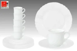 EBRO Kaffeeservice, 18tlg., Tassen + Dessertteller + Untertasse, Weiß, Opal-Hartglas