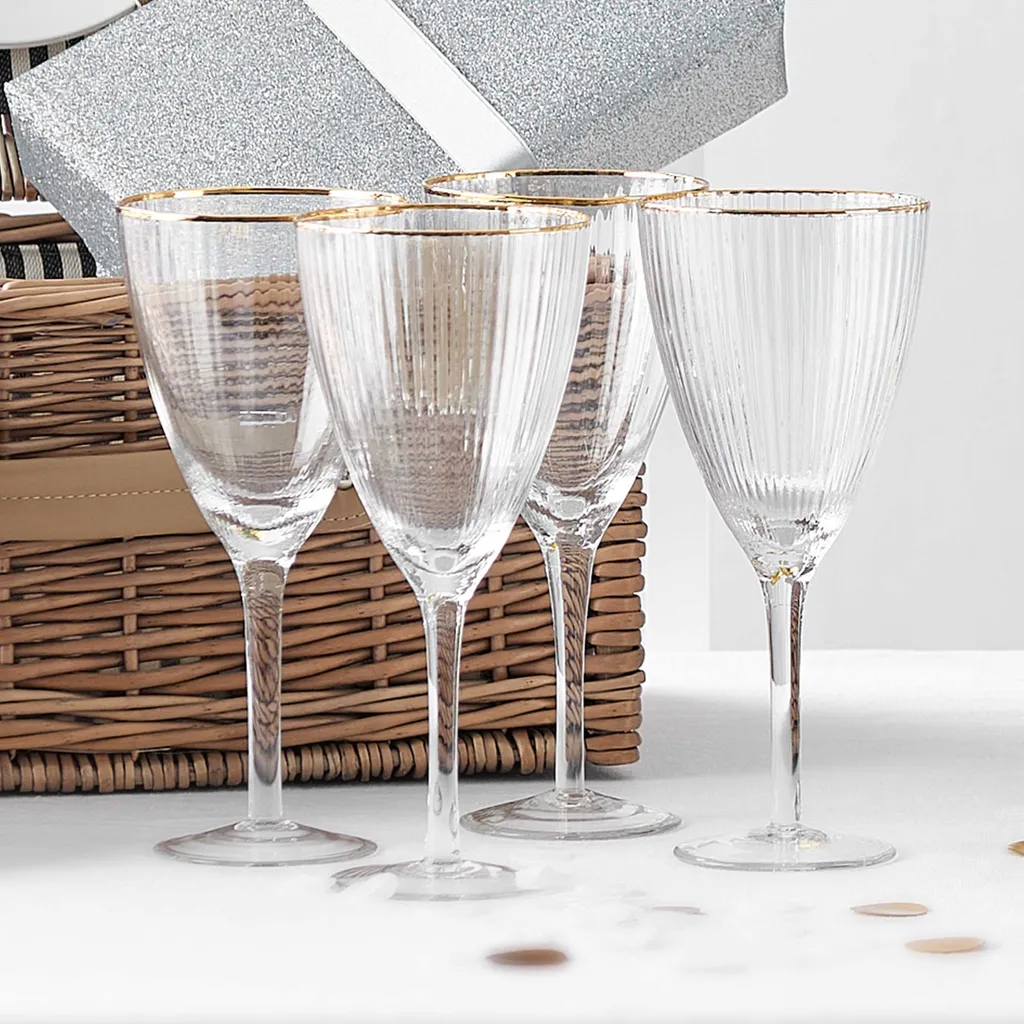BUTLERS GOLDEN TWENTIES 4x Weingläser Mit Goldrand Und Rillen 280ml 4 BUTLERS GOLDEN TWENTIES 4x Weingläser Mit Goldrand Und Rillen 280ml – Bild 4