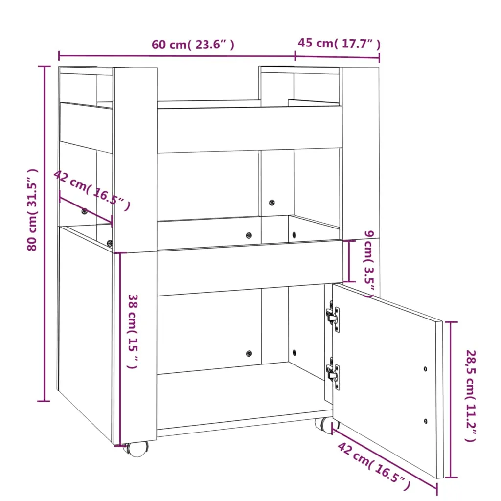 VidaXL Küchenwagen Sonoma-Eiche 60x45x80 Cm Holzwerkstoff 9 VidaXL Küchenwagen Sonoma-Eiche 60x45x80 Cm Holzwerkstoff – Bild 9