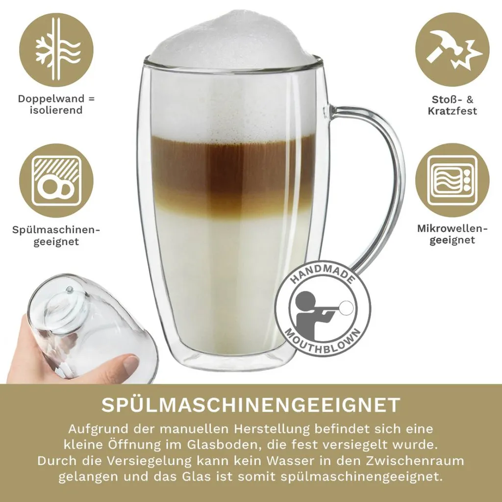 Thermoglas Mit Henkel „DG-SHH“ 400 Ml,4er Set 3 Thermoglas Mit Henkel „DG-SHH“ 400 Ml,4er Set – Bild 3