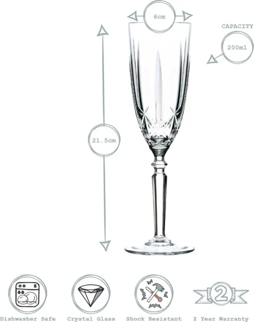 RCR Kristall Orchestra Cut Glas Champagner-Flöten-Gläser Set - 200ml - Packung Mit 6 – Bild 3
