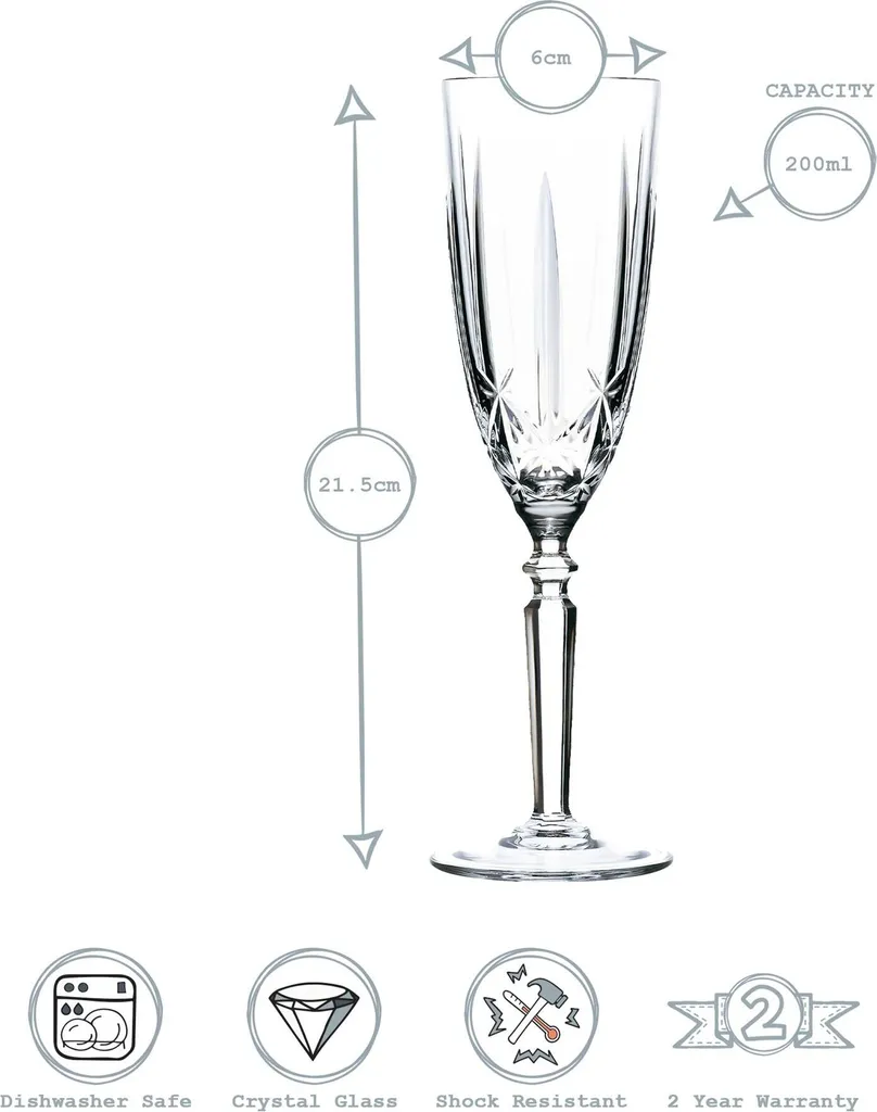 RCR Kristall Orchestra Cut Glas Champagner-Flöten-Gläser Set - 200ml - Packung Mit 6 3 RCR Kristall Orchestra Cut Glas Champagner-Flöten-Gläser Set - 200ml - Packung Mit 6 – Bild 3