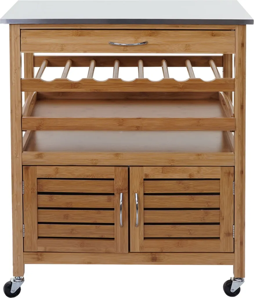 Servierwagen HWC-D15, Küchenwagen Barwagen Rollwagen Küchenhelfer Beistellwagen, Bambus Mit Edelstahlplatte 89x70x37cm 3 Servierwagen HWC-D15, Küchenwagen Barwagen Rollwagen Küchenhelfer Beistellwagen, Bambus Mit Edelstahlplatte 89x70x37cm – Bild 3