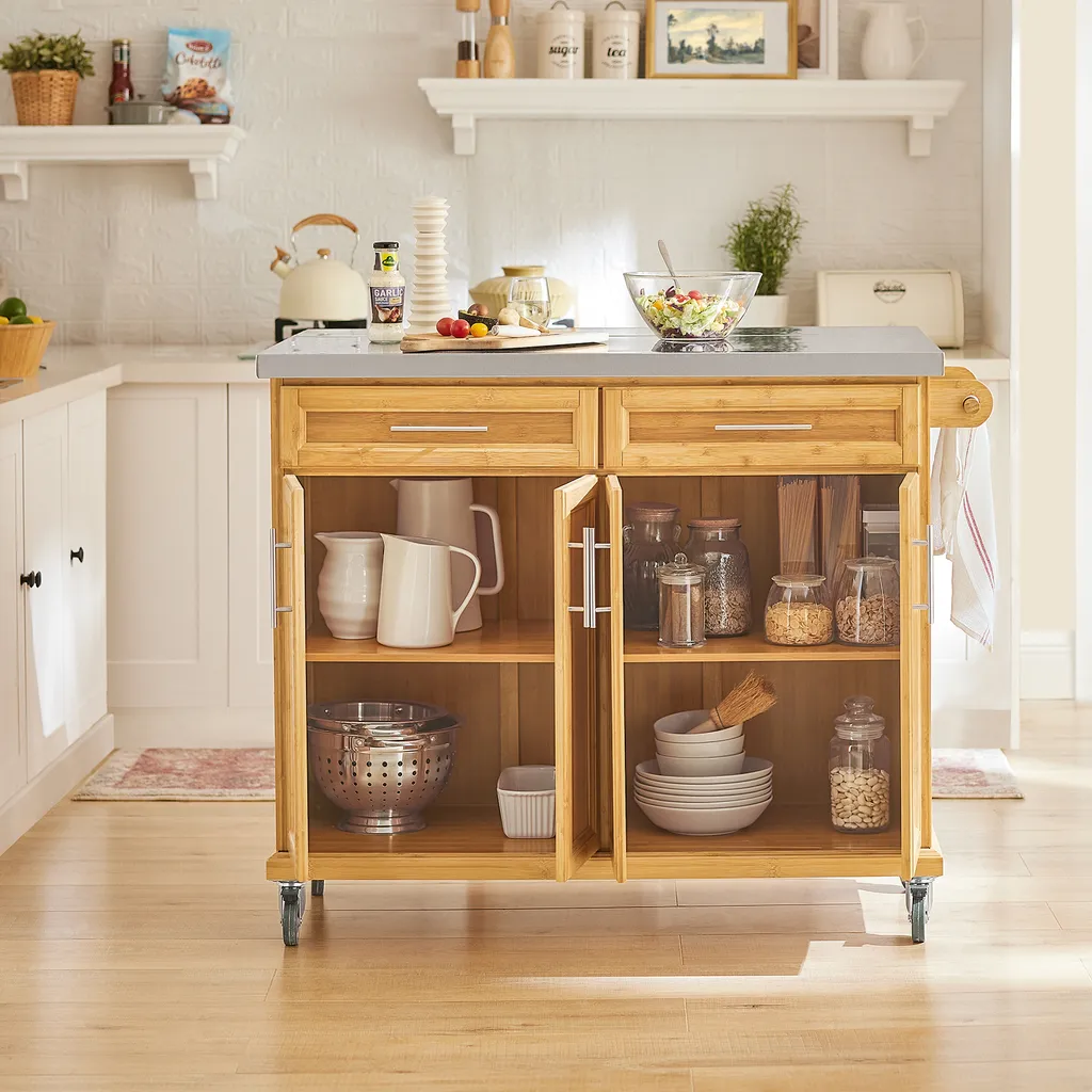 SoBuy FKW69-N Kücheninsel Küchenwagen Mit Erweiterbarer Edelstahlarbeitsplatte Küchenschrank Servierwagen Bambus BHT Ca.: 115x92x46-71cm 6 SoBuy FKW69-N Kücheninsel Küchenwagen Mit Erweiterbarer Edelstahlarbeitsplatte Küchenschrank Servierwagen Bambus BHT Ca.: 115x92x46-71cm – Bild 6