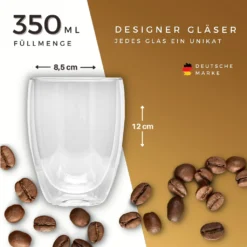 Felino® Latte Macchiato Gläser Doppelwandige Thermogläser Set [6 Stück] [350 Ml] Glas Tassen Groß Für Cappuccino, Kaffee, Espresso -Qualitätsladen Für Geschirr b1098fb57674f2023d1f1cdcefc3afa3