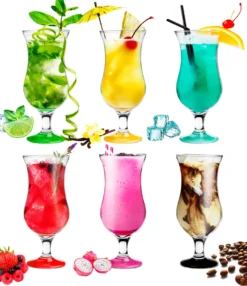 Cocktailgläser Set 6 Stück 400ml (max. 470ml) Longdrinkgläser Bargläser Hurricane Groß (Bunt)