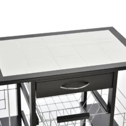 HOMCOM Servierwagen Auf Rollen, Küchenwagen Mit Arbeitsplatte Und Gewürzregal, Rollwagen, Küchentrolley, Kieferholz, Schwarz, 57 X 37 X 83 Cm -Qualitätsladen Für Geschirr b459c8377e176447fb6c663a34dc336e