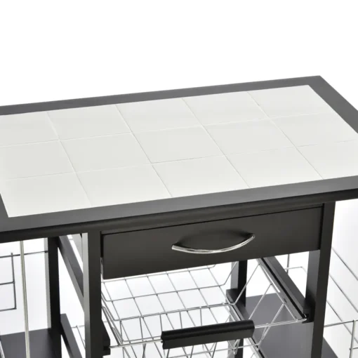 HOMCOM Servierwagen Auf Rollen, Küchenwagen Mit Arbeitsplatte Und Gewürzregal, Rollwagen, Küchentrolley, Kieferholz, Schwarz, 57 X 37 X 83 Cm – Bild 9